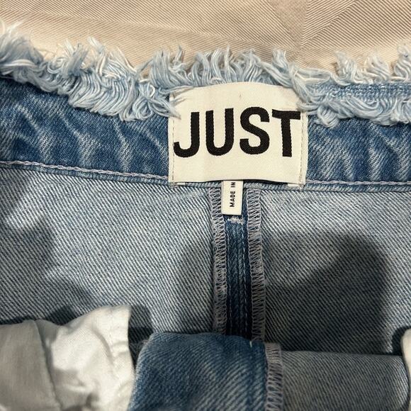 JUST Jean Skirt Two Tone Zip Frayed RARE Streetwear Modest Denim Y2K Knee Length - Picture 5 of 10